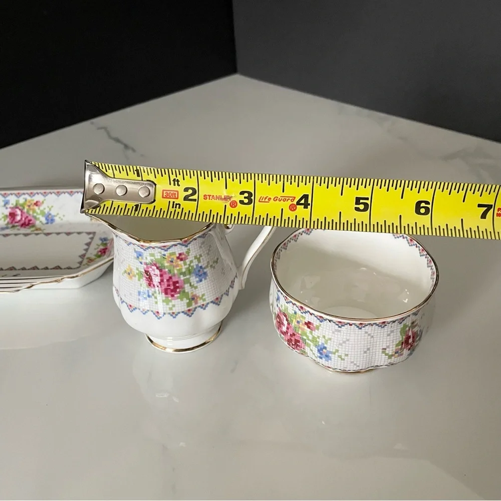 Sugar, Creamer & Tray SET - Petit Point by Royal Albert